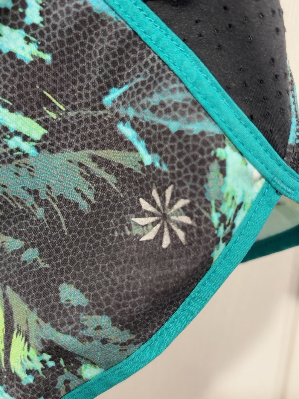 Athleta Black & Teal Tropical-Print Running Shorts with Liner 3.5” - Picture 4 of 5